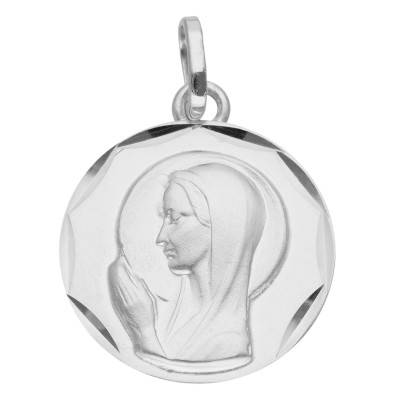 Médaille Ronde Vierge Facettée en Or Blanc 750, Diamètre 16 mm - Vandona