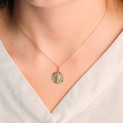 375 Yellow Gold Faceted Round Virgin Medal, 15 mm Diameter - Vandona