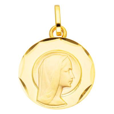 375 Yellow Gold Faceted Round Virgin Medal, 15 mm Diameter - Vandona
