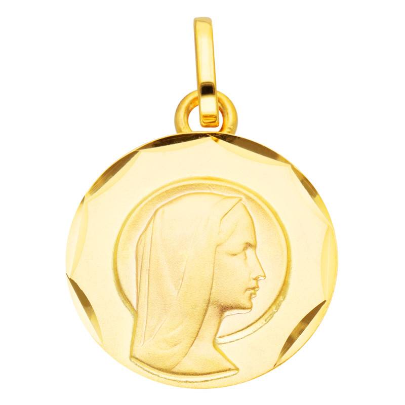 375 Yellow Gold Faceted Round Virgin Medal, 15 mm Diameter - Vandona