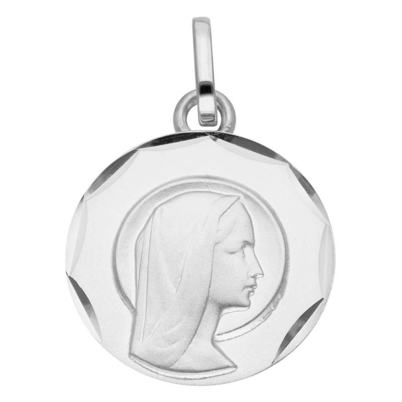 375 White Gold Round Faceted Virgin Medal, 15 mm Diameter - Vandona