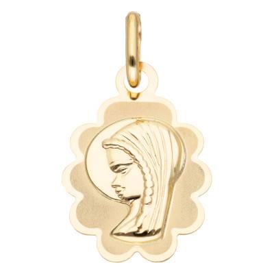 375 Yellow Gold Floral Virgin Medal - Vandona