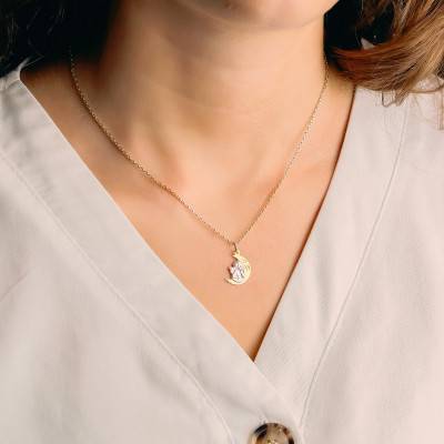 Médaille Ange & Lune Lapidée en Or Jaune 375 - Vandona