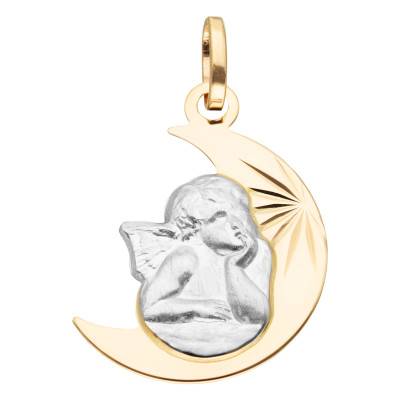 Médaille Ange & Lune Lapidée en Or Jaune 375 - Vandona
