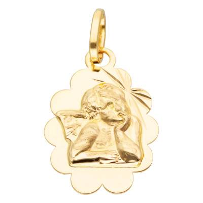 Médaille Ondulée Ange Pensif en Or Jaune 750 - Vandona