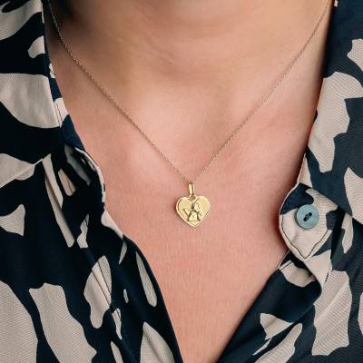 Médaille Coeur Ange Pensif en Or Jaune 375 - Vandona