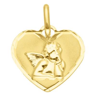 Médaille Coeur Ange Pensif en Or Jaune 375 - Vandona