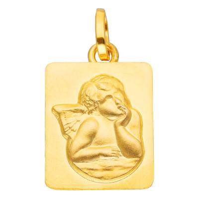 Médaille Rectangulaire Ange Pensif en Or Jaune 375 - Vandona