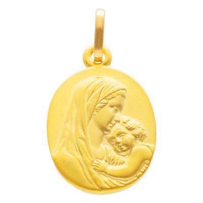 Médaille Ovale Vierge à l'Enfant en Or Jaune 750 - Vandona