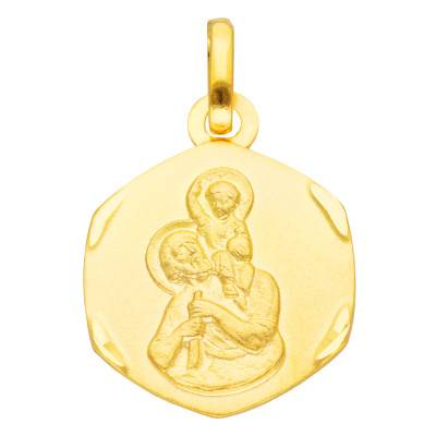 Hexagonal 750/1000 Yellow Gold Saint Christopher Medal - Vandona