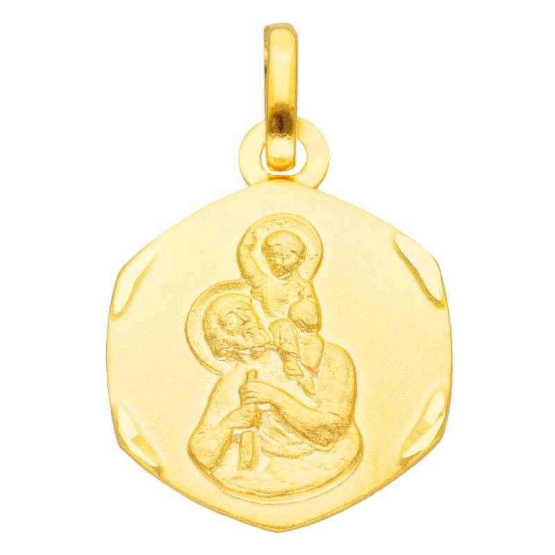 Hexagonal 750/1000 Yellow Gold Saint Christopher Medal - Vandona