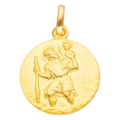 Médaille Ronde Saint Christophe en Or Jaune 750, Diamètre 17 mm - Vandona