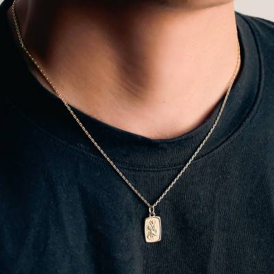 750 Yellow Gold Rectangular Saint Christopher Medal - Vandona