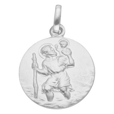 Médaille Ronde Saint Christophe en Or Blanc 750, Diamètre 17 mm - Vandona