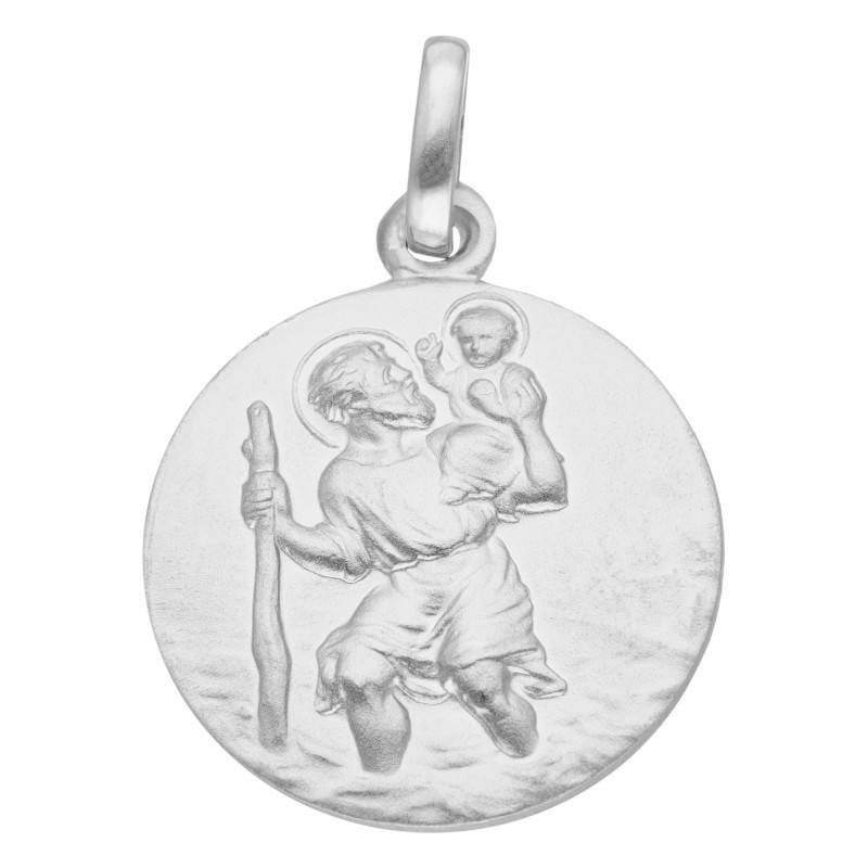 White Gold 750 Round Saint Christopher Medal, 17 mm Diameter - Vandona