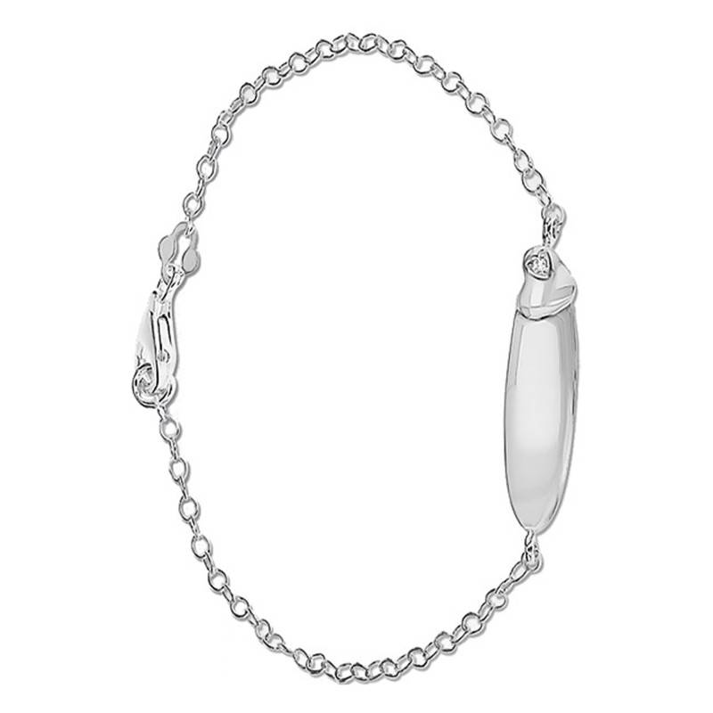 Silver Cable Chain Heart ID Bracelet, Length 16.50 cm - Emanessence