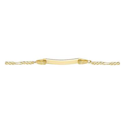 750 Yellow Gold Figaro Chain ID Bracelet, 16 cm Length - Emanessence