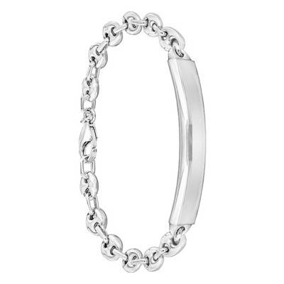 Gourmette identité, maille grain de café 7,5 mm, argent, Longueur 19 cm - Emanessence