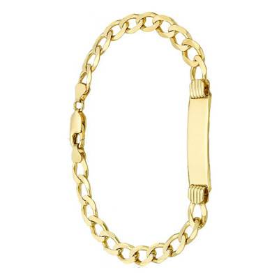 Gourmette Maille Gourmette, plaque 7 x 33,5 mm, Or Jaune 375, 20 cm - Emanessence