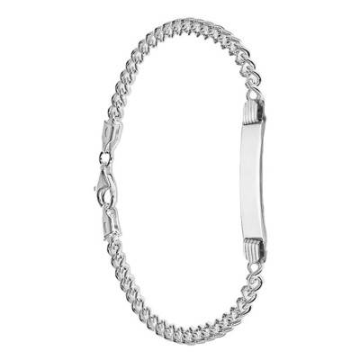 Silver Grooved-Clip Curb Chain ID Bracelet, Length 19 cm - Emanessence