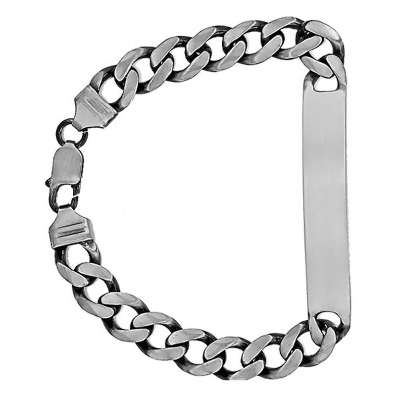 Aged Silver Curb Chain ID Bracelet, Length 21,50 cm - Emanessence