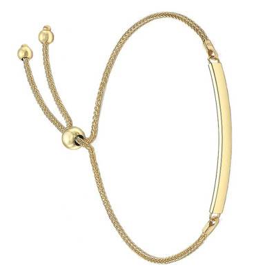 375 Yellow Gold Spiga Chain ID Bracelet, Adjustable Length 24 cm - Emanessence