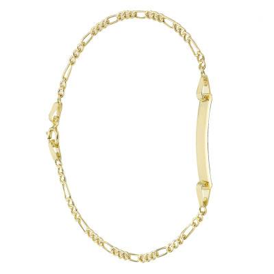 375/1000 Yellow Gold Hollow Figaro ID Bracelet, 15 cm Length, 2 mm Width - Emanessence