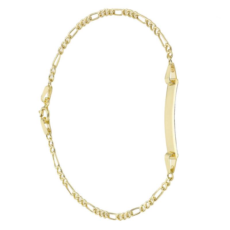375/1000 Yellow Gold Hollow Figaro ID Bracelet, 15 cm Length, 2 mm Width - Emanessence