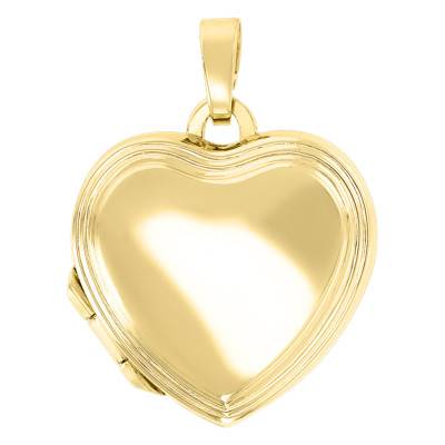 375/1000 Yellow Gold Stepped Heart Photo Pendant - Emanessence