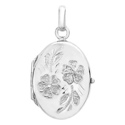 Pendentif Porte Photo Ovale Marguerites en Or Blanc 375 - Emanessence