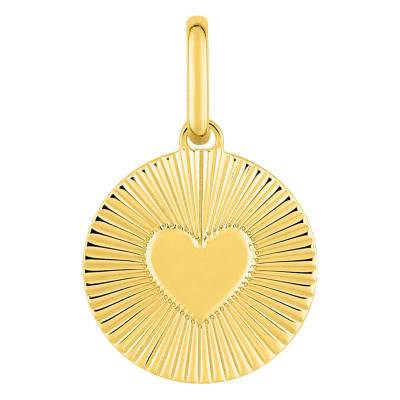 Pendentif Coeur Strié Plaqué Or Jaune, Diamètre 12mm - Emanessence