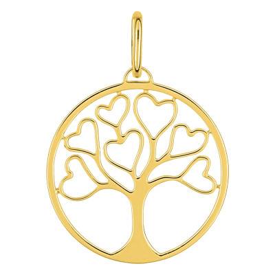 Pendentif Arbre de Vie en Coeurs Plaqué Or Jaune, Diamètre 14mm - Emanessence