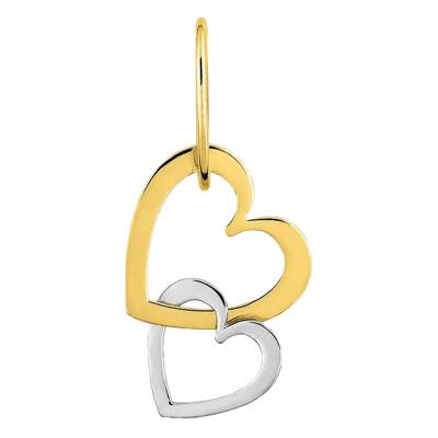 Pendentif double coeur Or Jaune et Blanc 375 - Emanessence