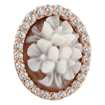 Pendentif Camée Ovale Fleuri et Halo de Pierres, Doré Rose & Marron - Emanessence