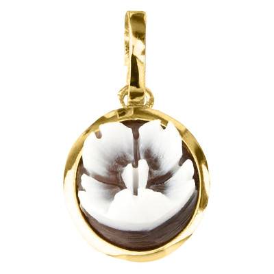 Pendentif Camée Fleur Rond, Marron & Doré - Emanessence