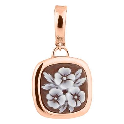 Pendentif Camée Carré Fleuri, Marron & Doré Rose - Emanessence