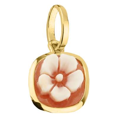 Pendentif Camée Carré Fleur, Orange & Doré - Emanessence