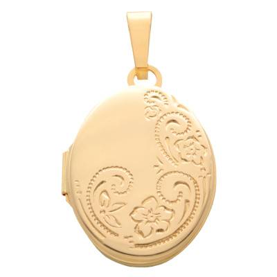 750 Yellow Gold Floral Oval Pendant - Emanessence