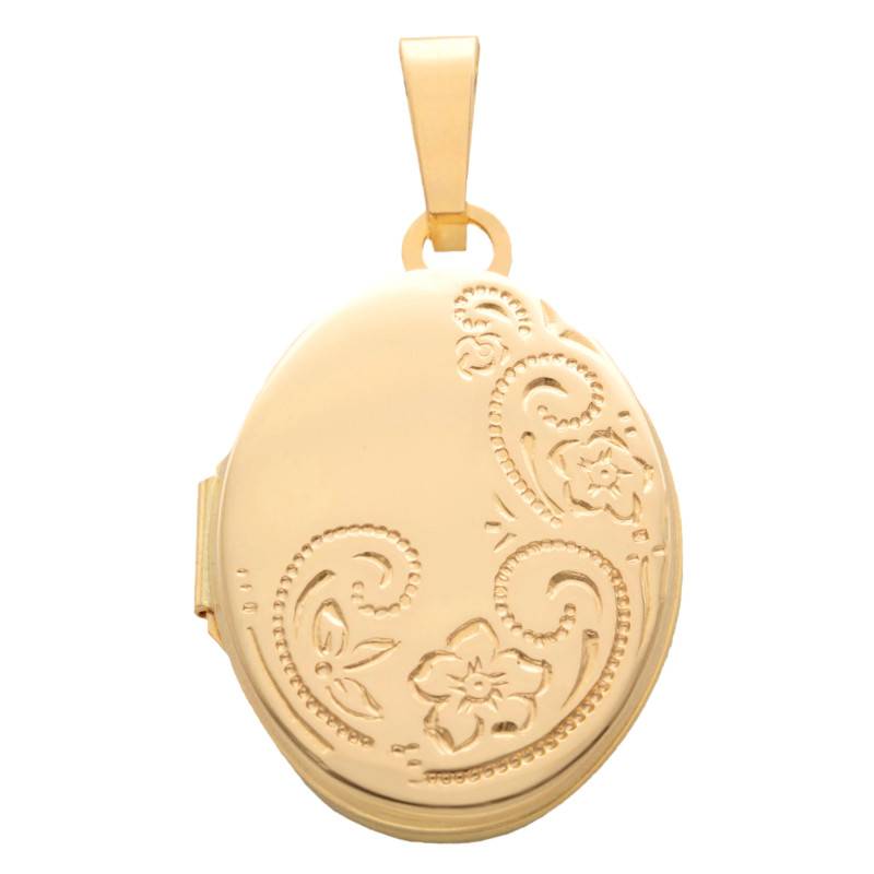 750 Yellow Gold Floral Oval Pendant - Emanessence