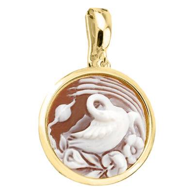 Brown Gold-Tone Round Swan Cameo Pendant - Emanessence