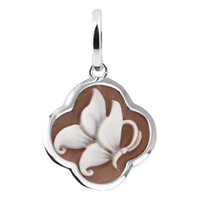 Pendentif Camée Papillon Marron en Argent - Emanessence