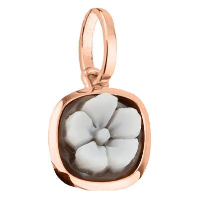 Pendentif Camée Carré Fleur, Marron & Doré Rose - Emanessence