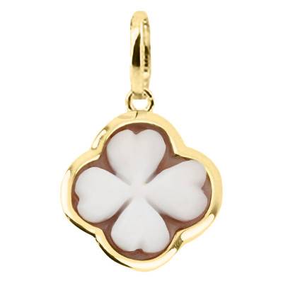 Pendentif Camée Trèfle à Quatre Feuilles Marron & Doré - Emanessence