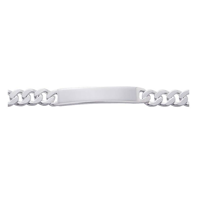 Polished Curb Chain Sterling Silver ID Bracelet, Length 17 cm to 22 cm, Width 6 mm to 10 mm - Emanessence