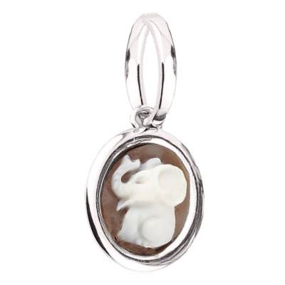 Pendentif Camée Ovale Eléphant, Marron & Argenté - Emanessence