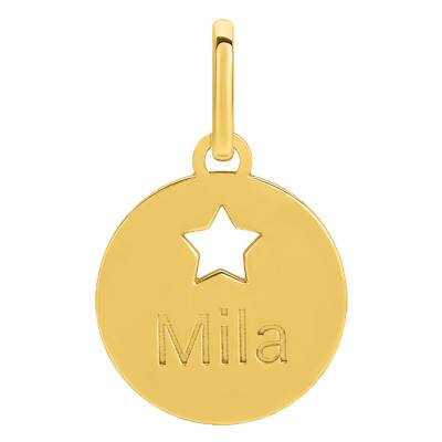 Pendentif jeton motif étoile, Or Jaune 375 ou 750, Diamètre 12 mm - Emanessence