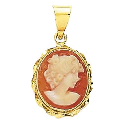 375 Yellow Gold & Orange Agate Cameo Pendant - Emanessence