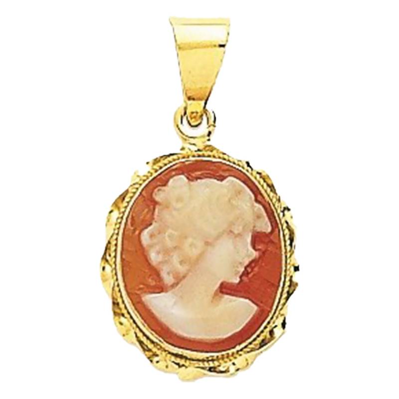 375 Yellow Gold & Orange Agate Cameo Pendant - Emanessence