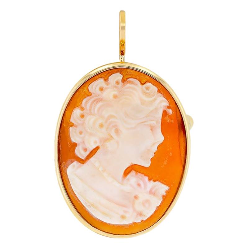 Bourgeoise Yellow Gold 750 Cameo Brooch Pendant - Emanessence