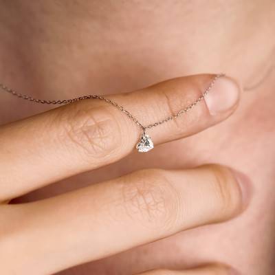 750 White Gold & 0.30 ct Synthetic Diamond Heart Necklace, Length 42 cm - Demetra